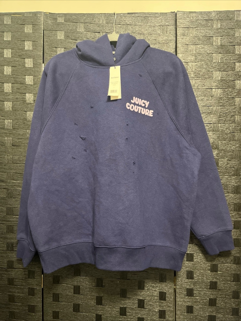 Juicy Couture Women's Oversized Navy Blue Distressed Hoodie Size Large NWT